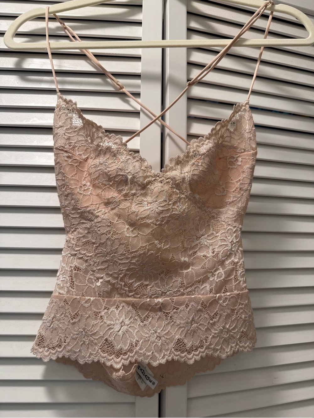 Rampage Blush Pink Lace Cropped Cami with Crisscross Straps